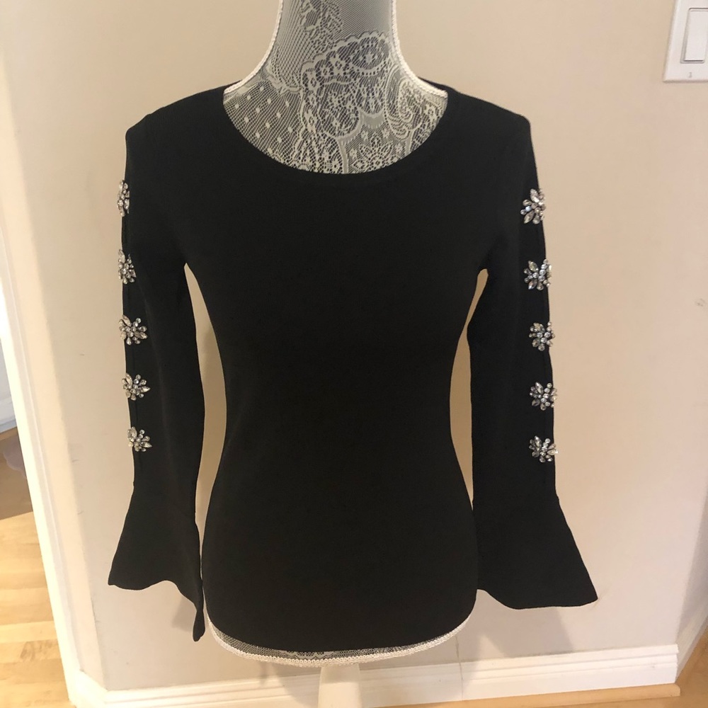 INC Rhinestone- trim bell - sleeve top.